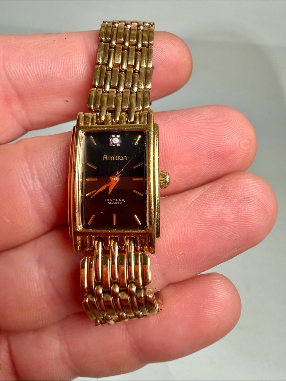Armitron Diamond Watch Women 16mm Black Dial Gold Tone 25/3989 7"